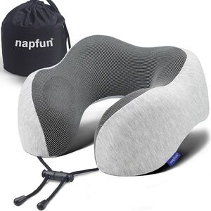 Gray Memory Foam Travel Neck Pillow - Ergonomic Support